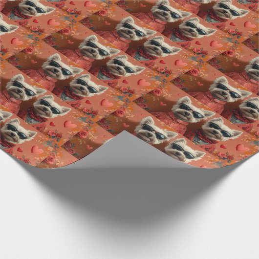 ウエストハイランドホワイトテリアハートバレンタインデー ラッピングペーパー (角)