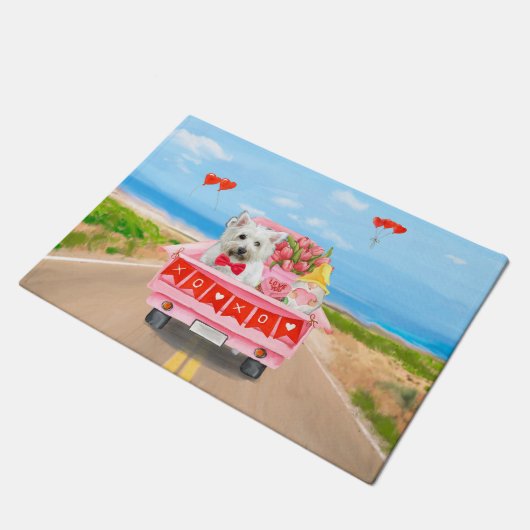 ウエストハイランドホワイトテリアバレンタインズデイトラック ドアマット (アングル)