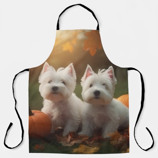 ウエストハイランドホワイトテリアパピーオータムカボチャ エプロン (正面)