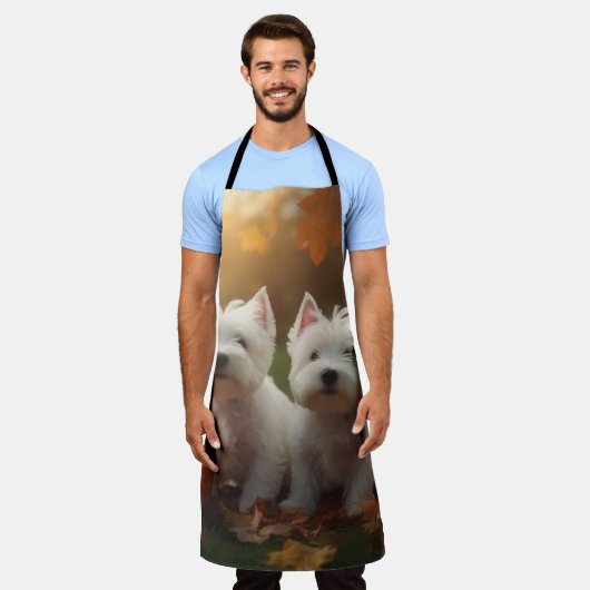 ウエストハイランドホワイトテリアパピーオータムカボチャ エプロン (着用した状態)