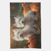 ウエストハイランドホワイトテリアパピーオータムカボチャ キッチンタオル (縦)