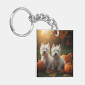 ウエストハイランドホワイトテリアパピーオータムカボチャ キーホルダー (正面左)