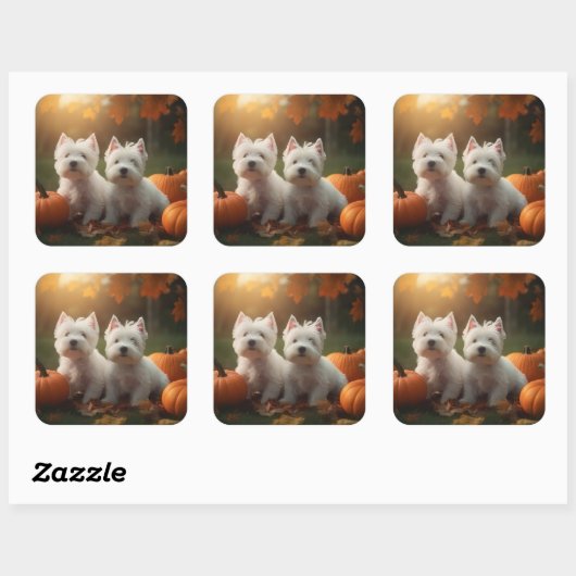 ウエストハイランドホワイトテリアパピーオータムカボチャ スクエアシール (シート)