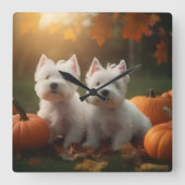 ウエストハイランドホワイトテリアパピーオータムカボチャ スクエア壁時計 (正面)