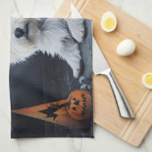 ウエストハイランドホワイトテリアパンプキンハロウィーン キッチンタオル (四つ折り)