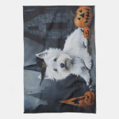 ウエストハイランドホワイトテリアパンプキンハロウィーン キッチンタオル (縦)