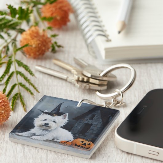 ウエストハイランドホワイトテリアパンプキンハロウィーン キーホルダー (正面右)