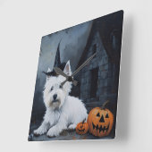ウエストハイランドホワイトテリアパンプキンハロウィーン スクエア壁時計 (傾斜)