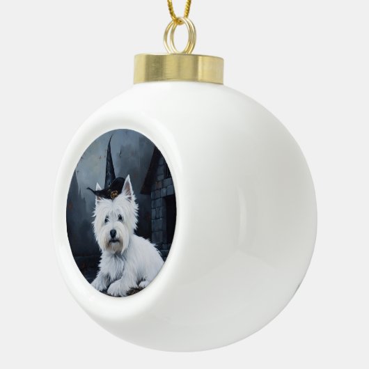 ウエストハイランドホワイトテリアパンプキンハロウィーン セラミックボールオーナメント (右)