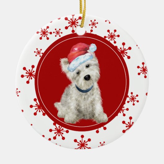 ウエストハイランドホワイトテリアレッドスノーフレーク セラミックオーナメント (正面)
