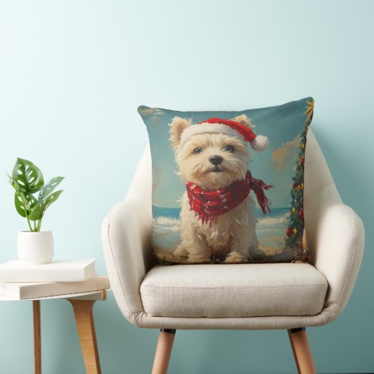 ウエストハイランドホワイトテリアードッグクリスマスビーチ クッション (椅子)