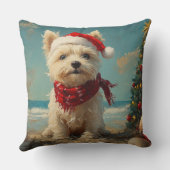 ウエストハイランドホワイトテリアードッグクリスマスビーチ クッション (裏面)