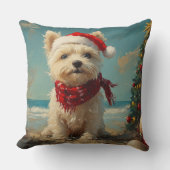 ウエストハイランドホワイトテリアードッグクリスマスビーチ クッション (正面)