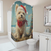 ウエストハイランドホワイトテリアードッグクリスマスビーチ シャワーカーテン (インサイチュ)