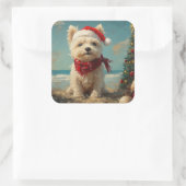 ウエストハイランドホワイトテリアードッグクリスマスビーチ スクエアシール (バッグ)