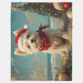 ウエストハイランドホワイトテリアードッグクリスマスビーチ フリースブランケット (正面)