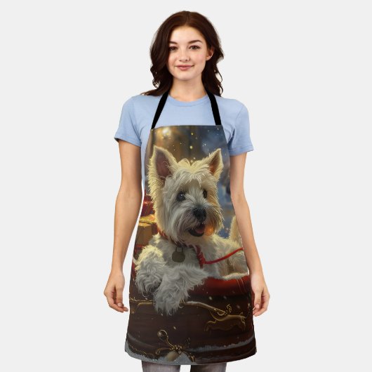 ウエストハイランドホワイトテリアードッグクリスマスフェスティバル エプロン (着用した状態)