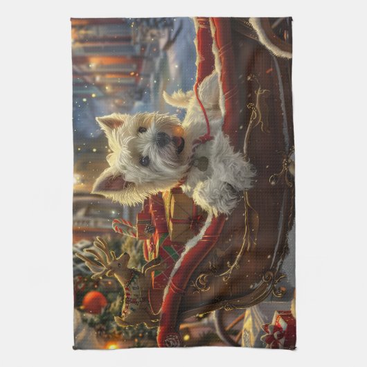 ウエストハイランドホワイトテリアードッグクリスマスフェスティバル キッチンタオル (縦)