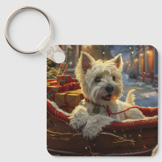 ウエストハイランドホワイトテリアードッグクリスマスフェスティバル キーホルダー (正面)