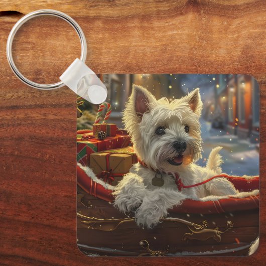 ウエストハイランドホワイトテリアードッグクリスマスフェスティバル キーホルダー (正面)