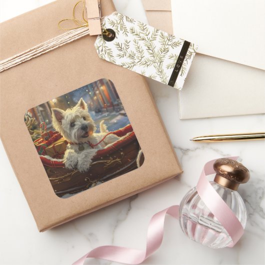 ウエストハイランドホワイトテリアードッグクリスマスフェスティバル スクエアシール (ギフト)