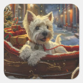 ウエストハイランドホワイトテリアードッグクリスマスフェスティバル スクエアシール (正面)