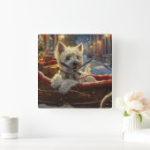 ウエストハイランドホワイトテリアードッグクリスマスフェスティバル スクエア壁時計 (ホーム)