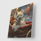 ウエストハイランドホワイトテリアードッグクリスマスフェスティバル スクエア壁時計 (傾斜)