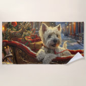 ウエストハイランドホワイトテリアードッグクリスマスフェスティバル ビーチタオル (正面)