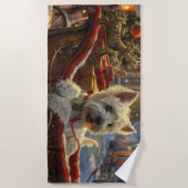 ウエストハイランドホワイトテリアードッグクリスマスフェスティバル ビーチタオル (正面)