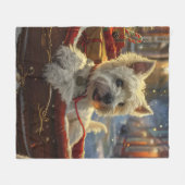 ウエストハイランドホワイトテリアードッグクリスマスフェスティバル フリースブランケット (正面(横))