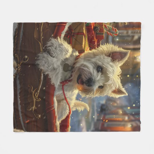 ウエストハイランドホワイトテリアードッグクリスマスフェスティバル フリースブランケット (正面(横))