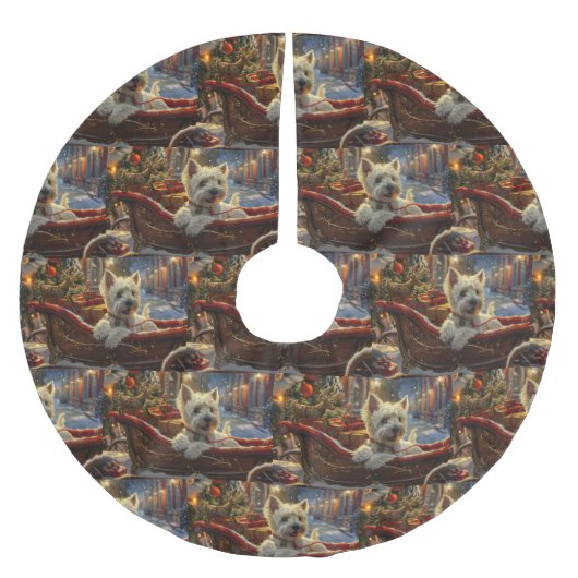 ウエストハイランドホワイトテリアードッグクリスマスフェスティバル ブラッシュドポリエステルツリースカート (正面)
