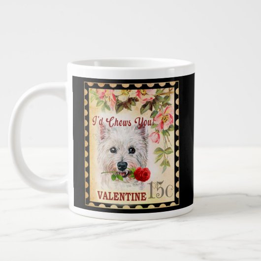 ウエストハイランドホワイトテリアーヴィンテージバレンタインバラ ジャンボコーヒーマグカップ (左)