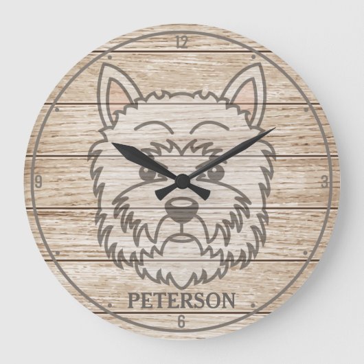 ウエストハイランドホワイトテリア名ウェスティードパピードッグ ラージ壁時計 (正面)