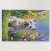 ウエストハイランドホワイトテリア春の花 ジグソーパズル (横)