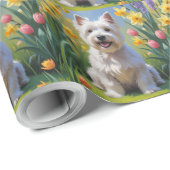 ウエストハイランドホワイトテリア春の花 ラッピングペーパー (ロールコーナー)