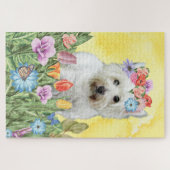 ウエストハイランドホワイトテリア犬の花 ジグソーパズル (横)