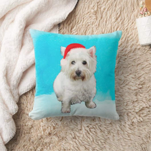 ウエストハイランドホワイトテリア犬の雪クリスマスハット クッション (ブランケット)