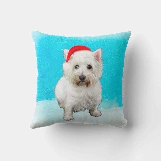 ウエストハイランドホワイトテリア犬の雪クリスマスハット クッション (裏面)