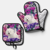 ウエストハイランドホワイトテリア絵を描ーのウェスティードッグ 鍋つかみ&鍋敷きセット (正面/裏面)