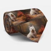 ウエストハイランドホワイトテリアin紅葉秋 ネクタイ (ロール)