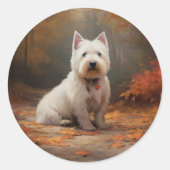 ウエストハイランドホワイトテリアin紅葉秋 ラウンドシール (正面)