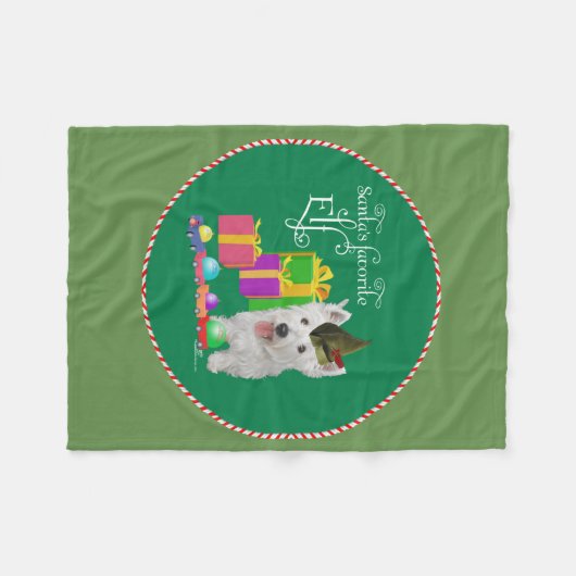 ウエスト・ハイランド・ホワイト・テリアのクリスマスの小妖精や小人 フリースブランケット (正面(横))