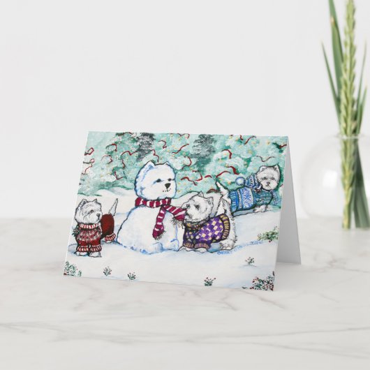 ウエスト・ハイランド・ホワイト・テリアの雪だるま シーズンカード (正面)