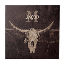 ウエス素朴タンブラウンベージュオールドブルスカルモノグラム タイル