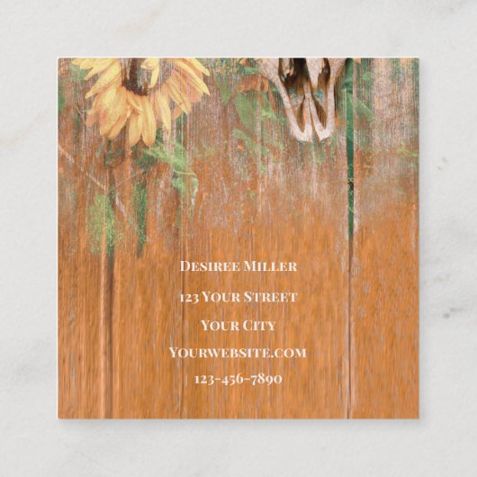 ウエス素朴タンブルスカルサンフラワーウッドテクスチャ スクエア名刺 (裏面)