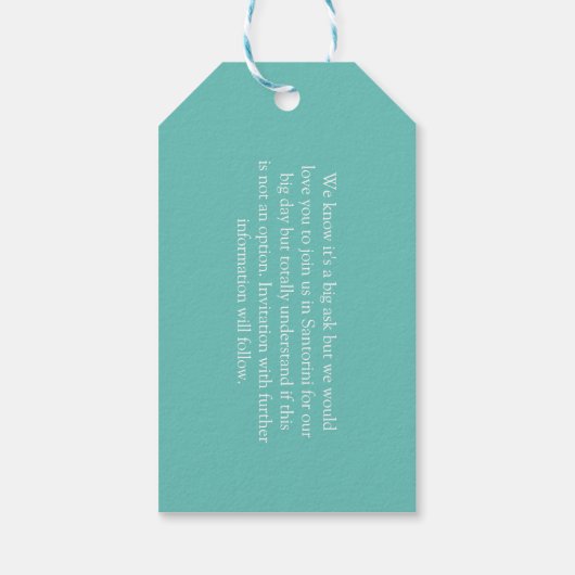 ウエディングアウトバスタブサントリーニ日付を保存 ギフトタグ (裏面)