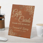 ウエディングギフト&カードサンキューラストオレンジ&金ゴールド 台座サイン (インサイチュ)