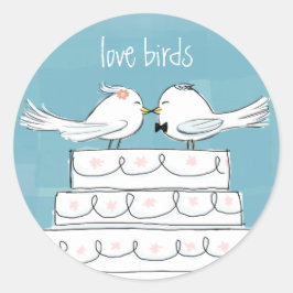 ウエディングケーキのかわいいカップルの新婚者の愛鳥 ラウンドシール